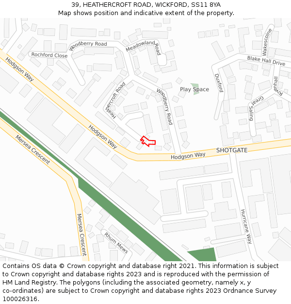 39, HEATHERCROFT ROAD, WICKFORD, SS11 8YA: Location map and indicative extent of plot