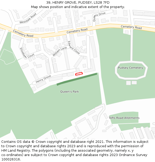 39, HENRY GROVE, PUDSEY, LS28 7FD: Location map and indicative extent of plot