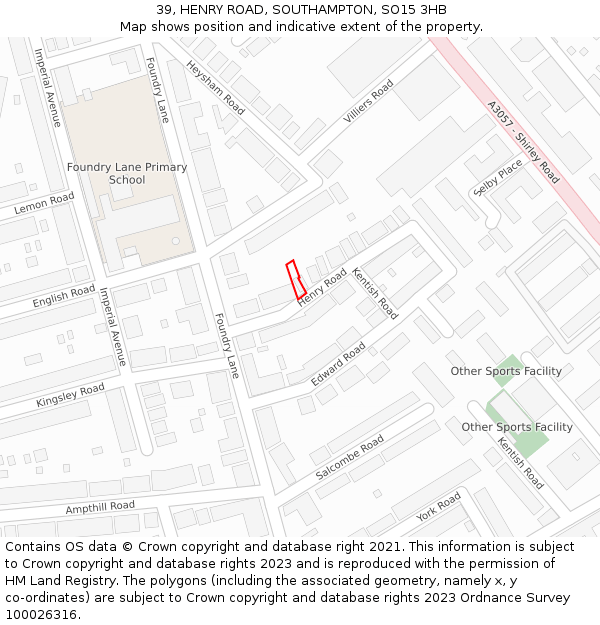 39, HENRY ROAD, SOUTHAMPTON, SO15 3HB: Location map and indicative extent of plot