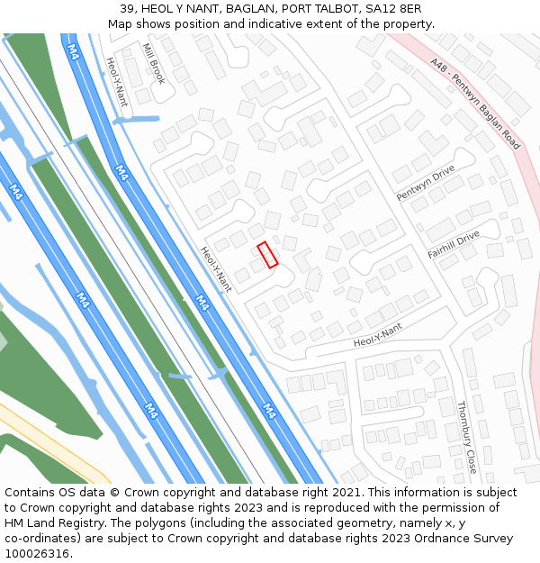 39, HEOL Y NANT, BAGLAN, PORT TALBOT, SA12 8ER: Location map and indicative extent of plot