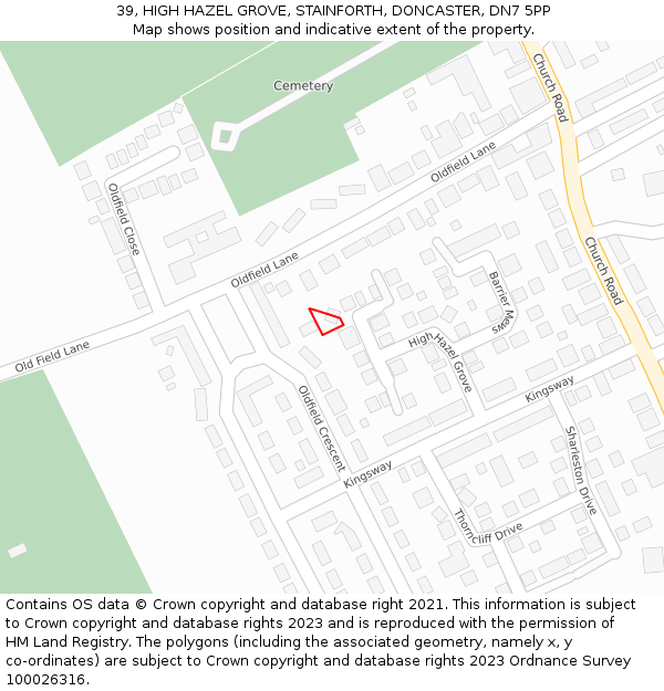 39, HIGH HAZEL GROVE, STAINFORTH, DONCASTER, DN7 5PP: Location map and indicative extent of plot