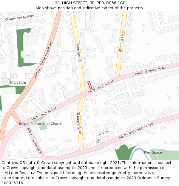 39, HIGH STREET, BELPER, DE56 1GF: Location map and indicative extent of plot