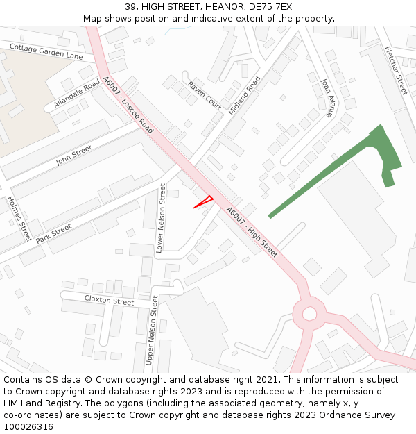 39, HIGH STREET, HEANOR, DE75 7EX: Location map and indicative extent of plot