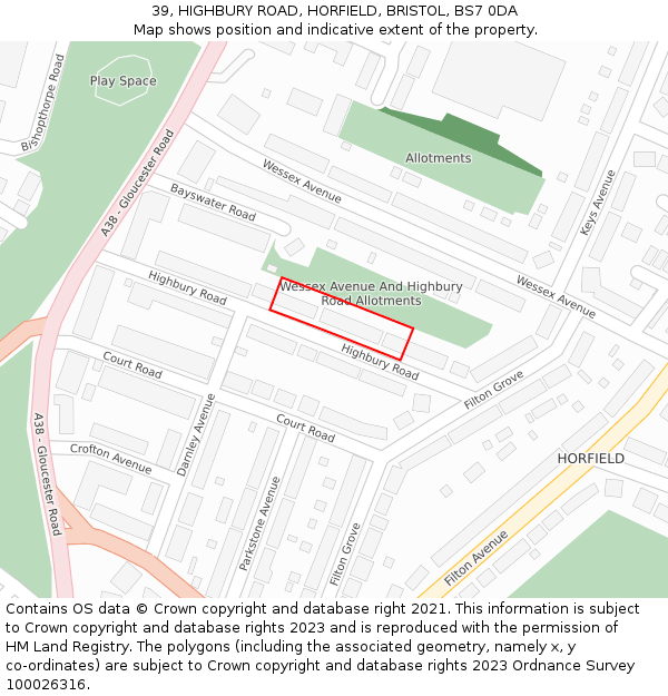 39, HIGHBURY ROAD, HORFIELD, BRISTOL, BS7 0DA: Location map and indicative extent of plot