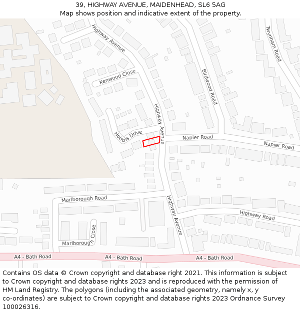 39, HIGHWAY AVENUE, MAIDENHEAD, SL6 5AG: Location map and indicative extent of plot