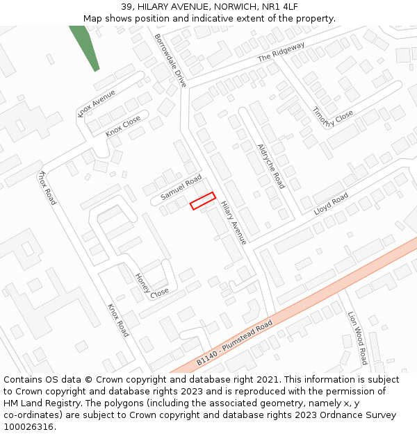 39, HILARY AVENUE, NORWICH, NR1 4LF: Location map and indicative extent of plot