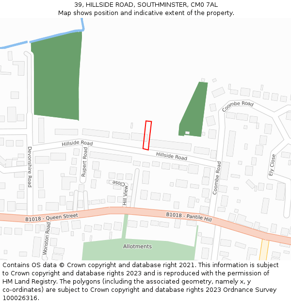 39, HILLSIDE ROAD, SOUTHMINSTER, CM0 7AL: Location map and indicative extent of plot