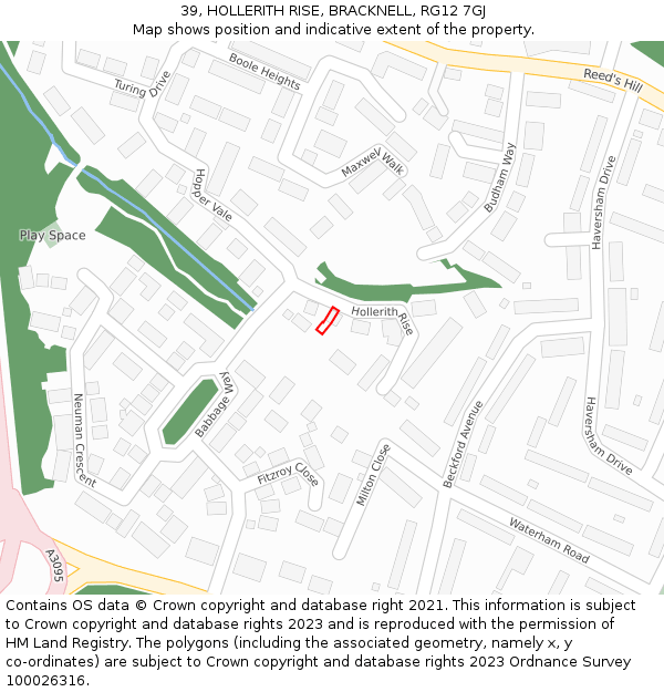 39, HOLLERITH RISE, BRACKNELL, RG12 7GJ: Location map and indicative extent of plot