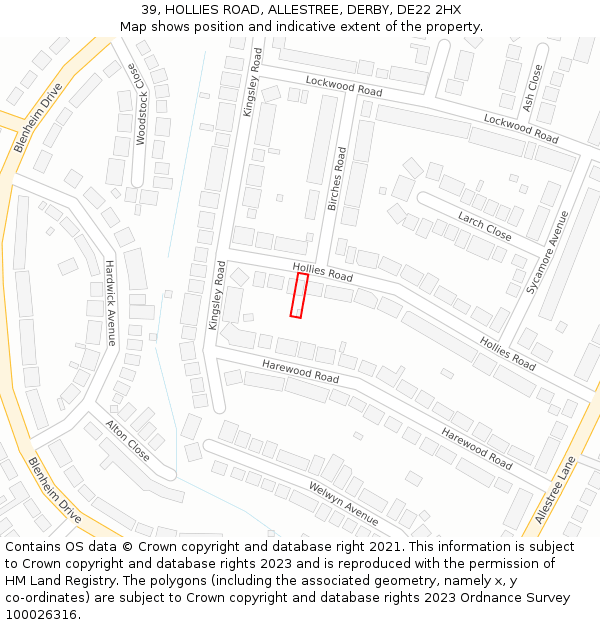39, HOLLIES ROAD, ALLESTREE, DERBY, DE22 2HX: Location map and indicative extent of plot