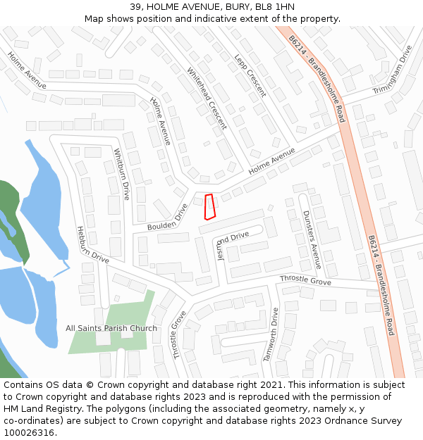 39, HOLME AVENUE, BURY, BL8 1HN: Location map and indicative extent of plot