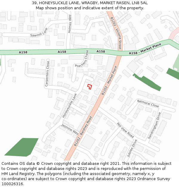 39, HONEYSUCKLE LANE, WRAGBY, MARKET RASEN, LN8 5AL: Location map and indicative extent of plot