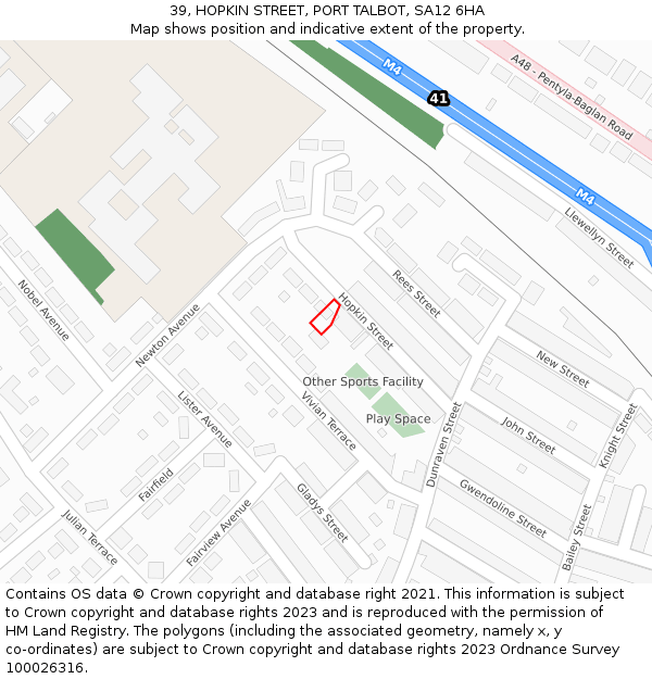 39, HOPKIN STREET, PORT TALBOT, SA12 6HA: Location map and indicative extent of plot