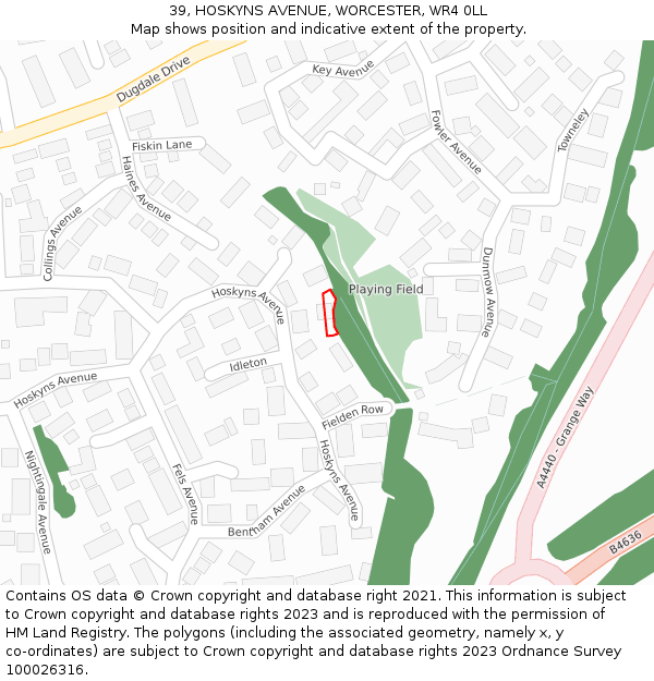 39, HOSKYNS AVENUE, WORCESTER, WR4 0LL: Location map and indicative extent of plot