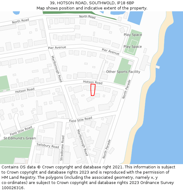 39, HOTSON ROAD, SOUTHWOLD, IP18 6BP: Location map and indicative extent of plot