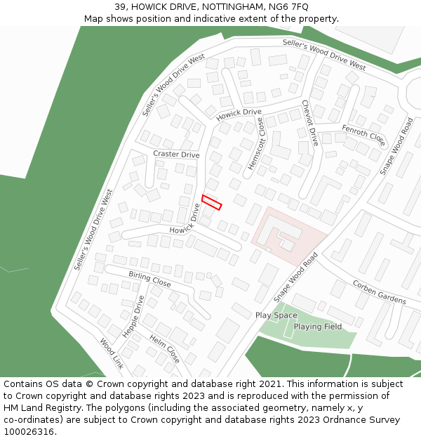 39, HOWICK DRIVE, NOTTINGHAM, NG6 7FQ: Location map and indicative extent of plot