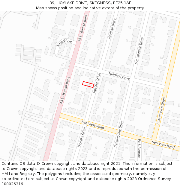 39, HOYLAKE DRIVE, SKEGNESS, PE25 1AE: Location map and indicative extent of plot