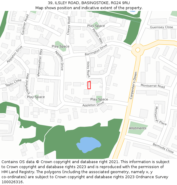 39, ILSLEY ROAD, BASINGSTOKE, RG24 9RU: Location map and indicative extent of plot