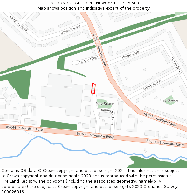 39, IRONBRIDGE DRIVE, NEWCASTLE, ST5 6ER: Location map and indicative extent of plot