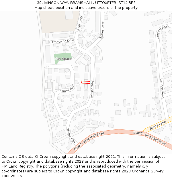 39, IVINSON WAY, BRAMSHALL, UTTOXETER, ST14 5BF: Location map and indicative extent of plot