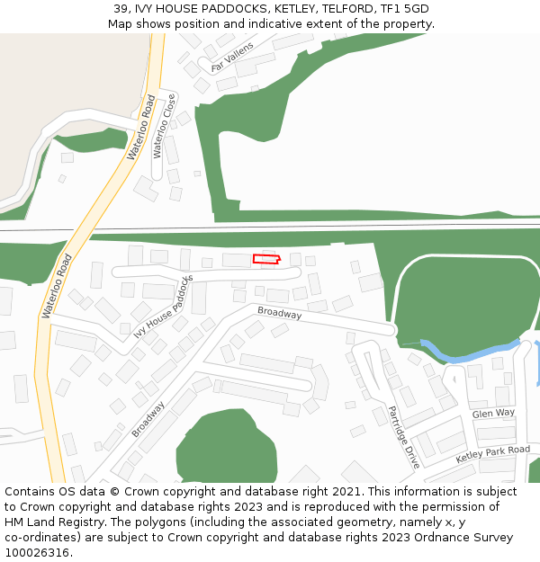 39, IVY HOUSE PADDOCKS, KETLEY, TELFORD, TF1 5GD: Location map and indicative extent of plot