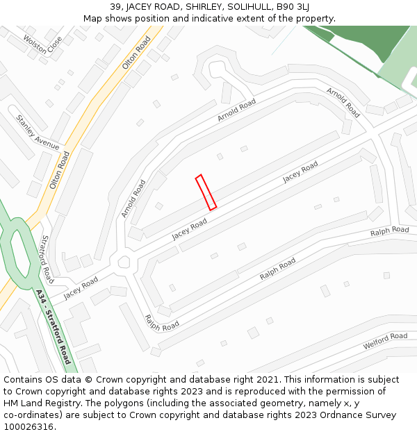 39, JACEY ROAD, SHIRLEY, SOLIHULL, B90 3LJ: Location map and indicative extent of plot
