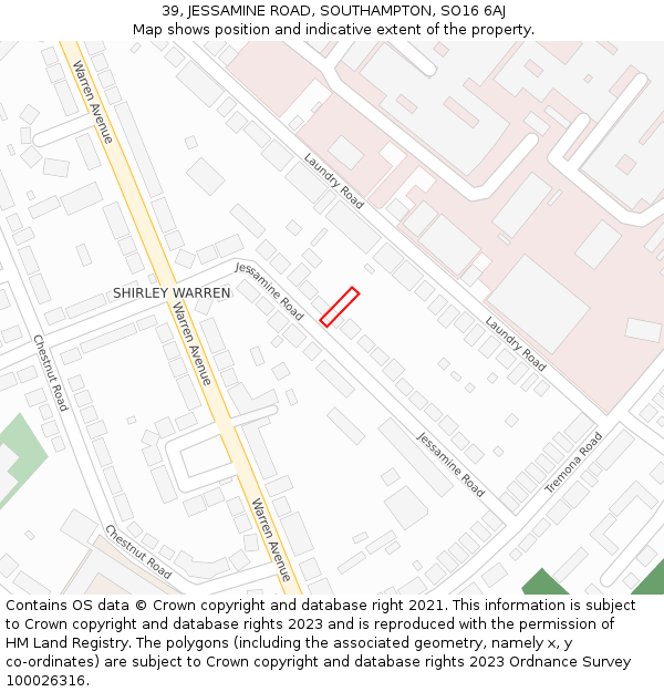 39, JESSAMINE ROAD, SOUTHAMPTON, SO16 6AJ: Location map and indicative extent of plot