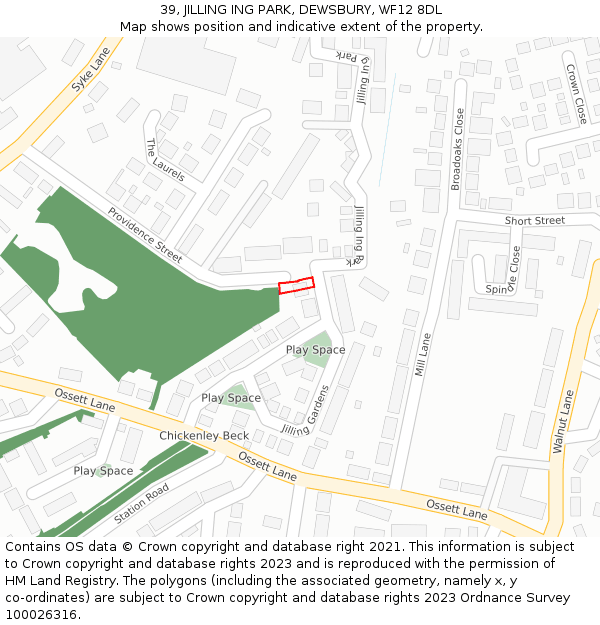 39, JILLING ING PARK, DEWSBURY, WF12 8DL: Location map and indicative extent of plot