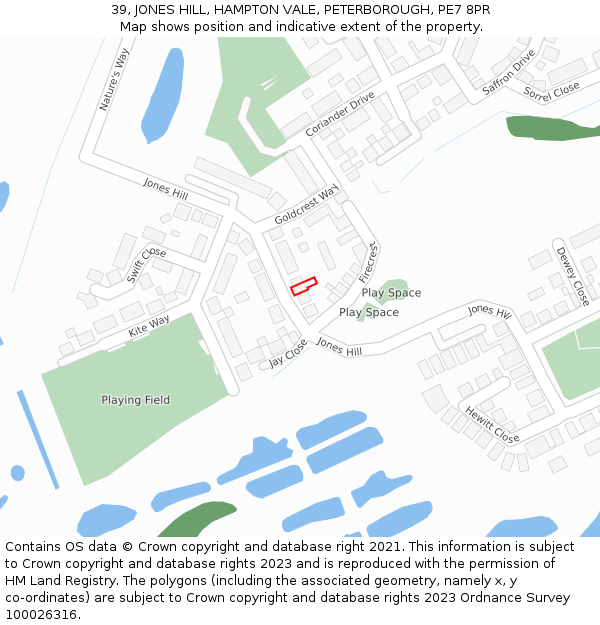 39, JONES HILL, HAMPTON VALE, PETERBOROUGH, PE7 8PR: Location map and indicative extent of plot