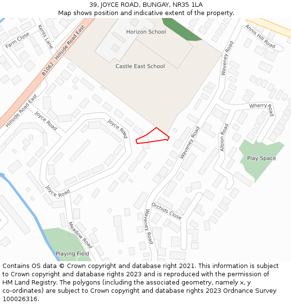 39, JOYCE ROAD, BUNGAY, NR35 1LA: Location map and indicative extent of plot