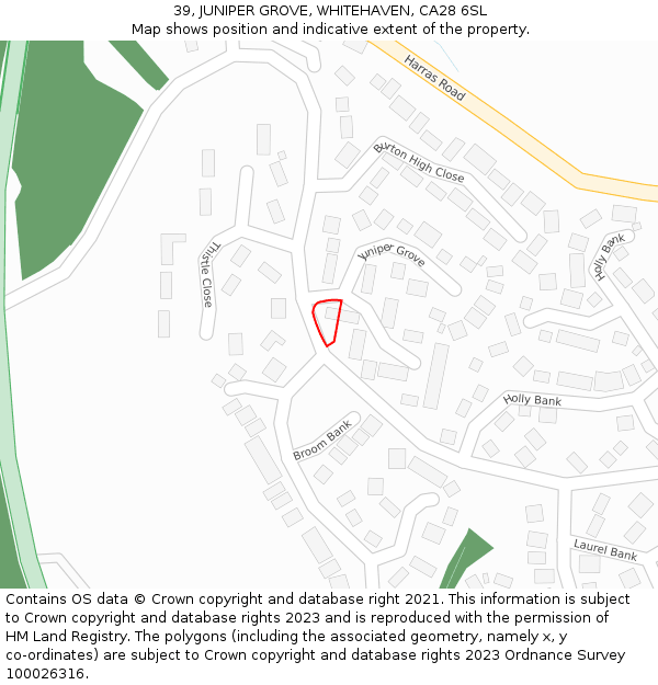 39, JUNIPER GROVE, WHITEHAVEN, CA28 6SL: Location map and indicative extent of plot