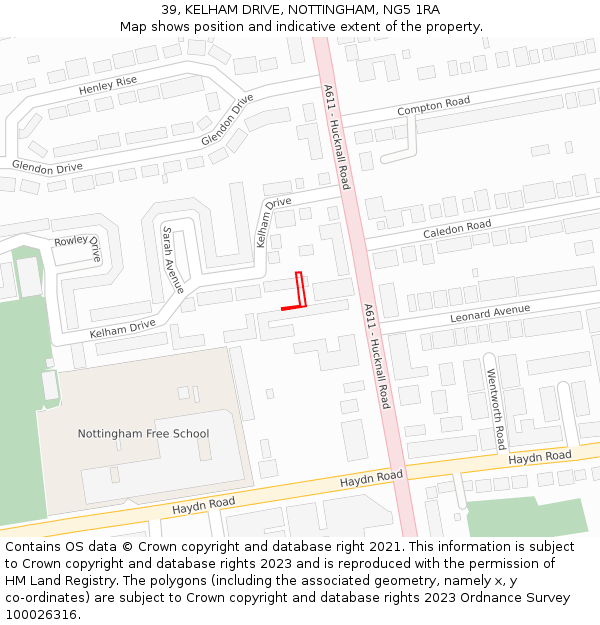 39, KELHAM DRIVE, NOTTINGHAM, NG5 1RA: Location map and indicative extent of plot