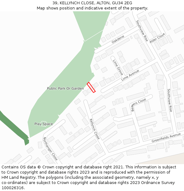 39, KELLYNCH CLOSE, ALTON, GU34 2EG: Location map and indicative extent of plot