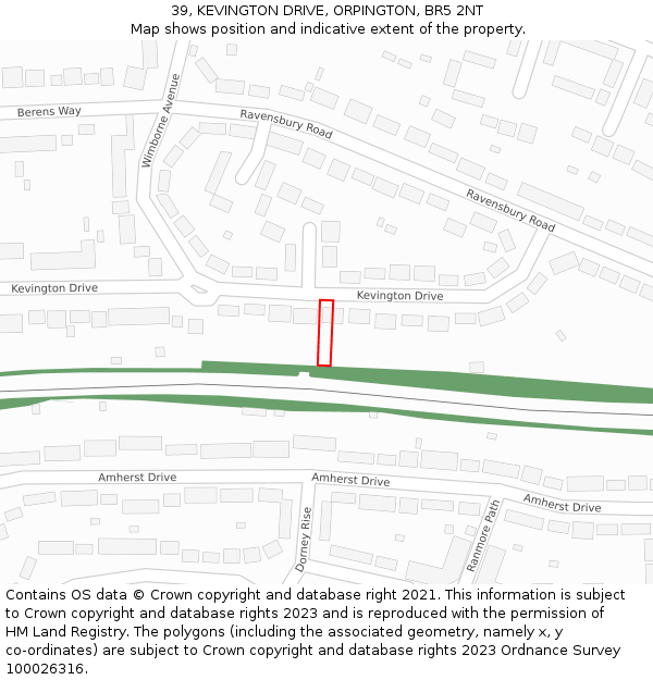 39, KEVINGTON DRIVE, ORPINGTON, BR5 2NT: Location map and indicative extent of plot