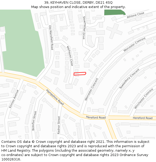39, KEYHAVEN CLOSE, DERBY, DE21 4SQ: Location map and indicative extent of plot