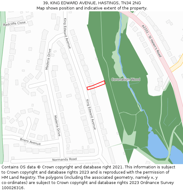 39, KING EDWARD AVENUE, HASTINGS, TN34 2NG: Location map and indicative extent of plot