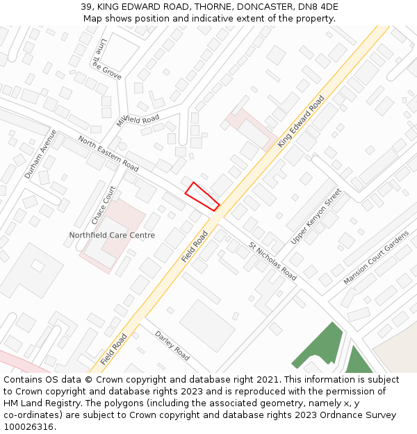 39, KING EDWARD ROAD, THORNE, DONCASTER, DN8 4DE: Location map and indicative extent of plot