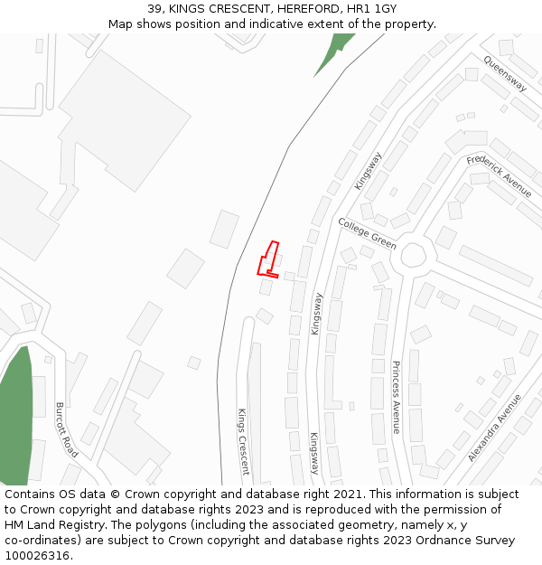 39, KINGS CRESCENT, HEREFORD, HR1 1GY: Location map and indicative extent of plot