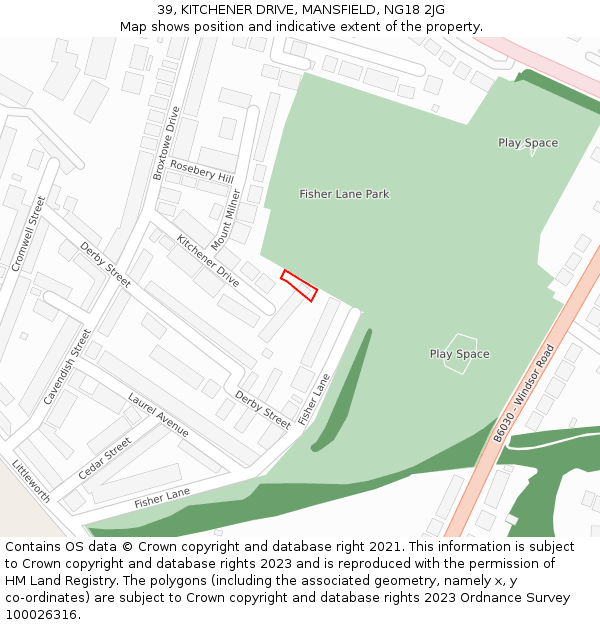 39, KITCHENER DRIVE, MANSFIELD, NG18 2JG: Location map and indicative extent of plot