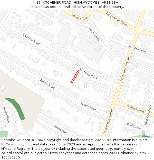 39, KITCHENER ROAD, HIGH WYCOMBE, HP11 2SH: Location map and indicative extent of plot