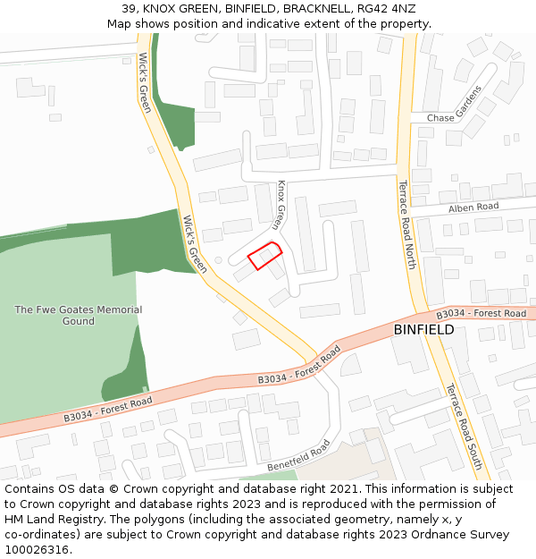 39, KNOX GREEN, BINFIELD, BRACKNELL, RG42 4NZ: Location map and indicative extent of plot