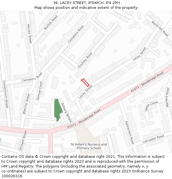39, LACEY STREET, IPSWICH, IP4 2PH: Location map and indicative extent of plot