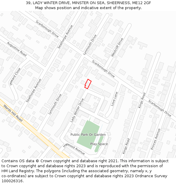 39, LADY WINTER DRIVE, MINSTER ON SEA, SHEERNESS, ME12 2GF: Location map and indicative extent of plot