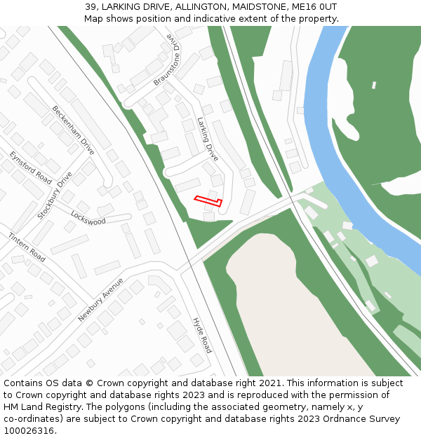 39, LARKING DRIVE, ALLINGTON, MAIDSTONE, ME16 0UT: Location map and indicative extent of plot