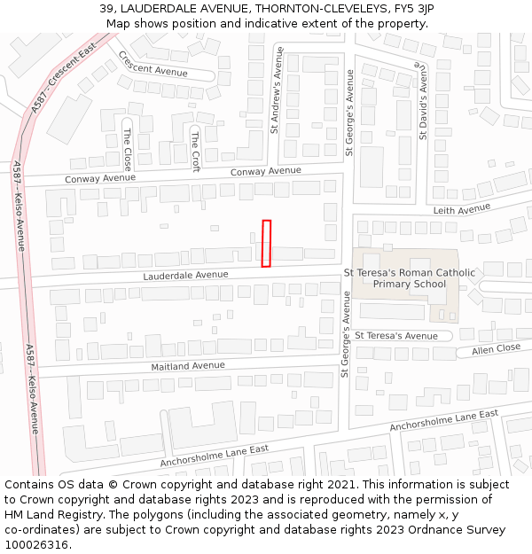 39, LAUDERDALE AVENUE, THORNTON-CLEVELEYS, FY5 3JP: Location map and indicative extent of plot