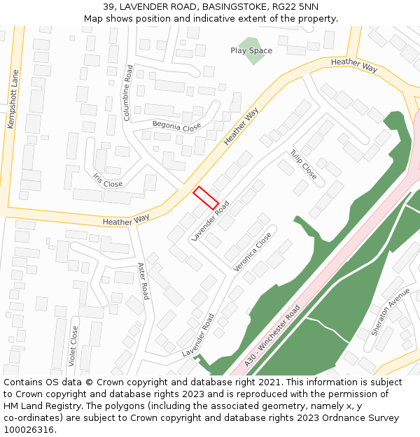 39, LAVENDER ROAD, BASINGSTOKE, RG22 5NN: Location map and indicative extent of plot