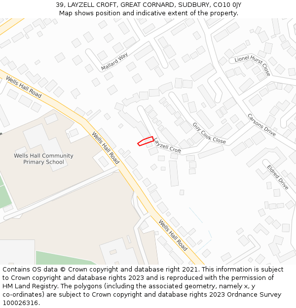 39, LAYZELL CROFT, GREAT CORNARD, SUDBURY, CO10 0JY: Location map and indicative extent of plot