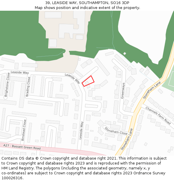 39, LEASIDE WAY, SOUTHAMPTON, SO16 3DP: Location map and indicative extent of plot