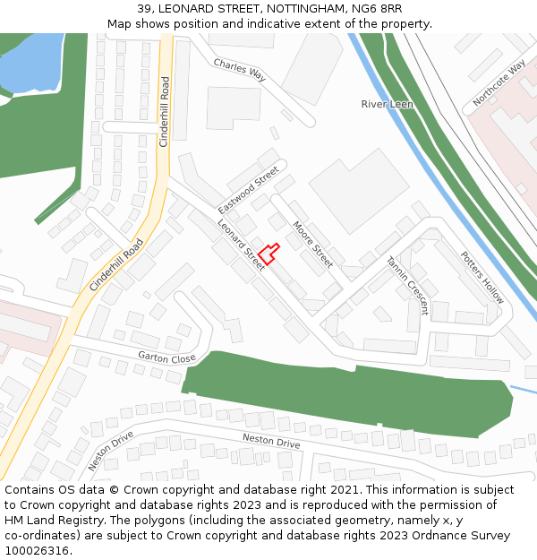 39, LEONARD STREET, NOTTINGHAM, NG6 8RR: Location map and indicative extent of plot