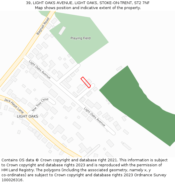 39, LIGHT OAKS AVENUE, LIGHT OAKS, STOKE-ON-TRENT, ST2 7NF: Location map and indicative extent of plot