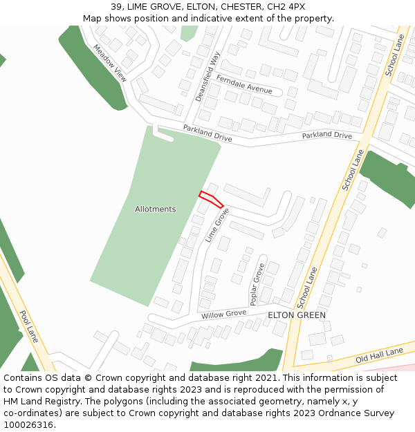 39, LIME GROVE, ELTON, CHESTER, CH2 4PX: Location map and indicative extent of plot